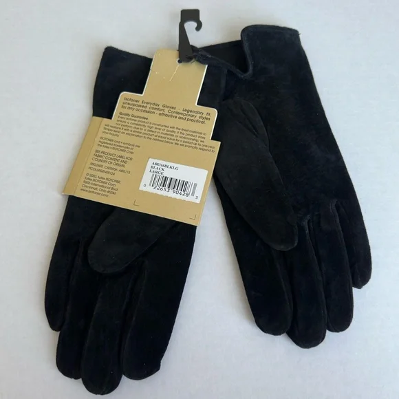 NWT Isotoner Black Suede Leather large Gloves Faux Fur Lined Winter Luxury - Picture 3 of 6